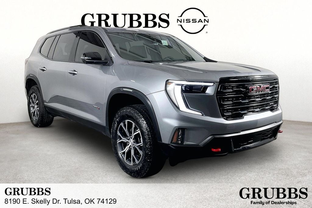2024 GMC Acadia AT4 in Sterling Metallic — front three-quarter view