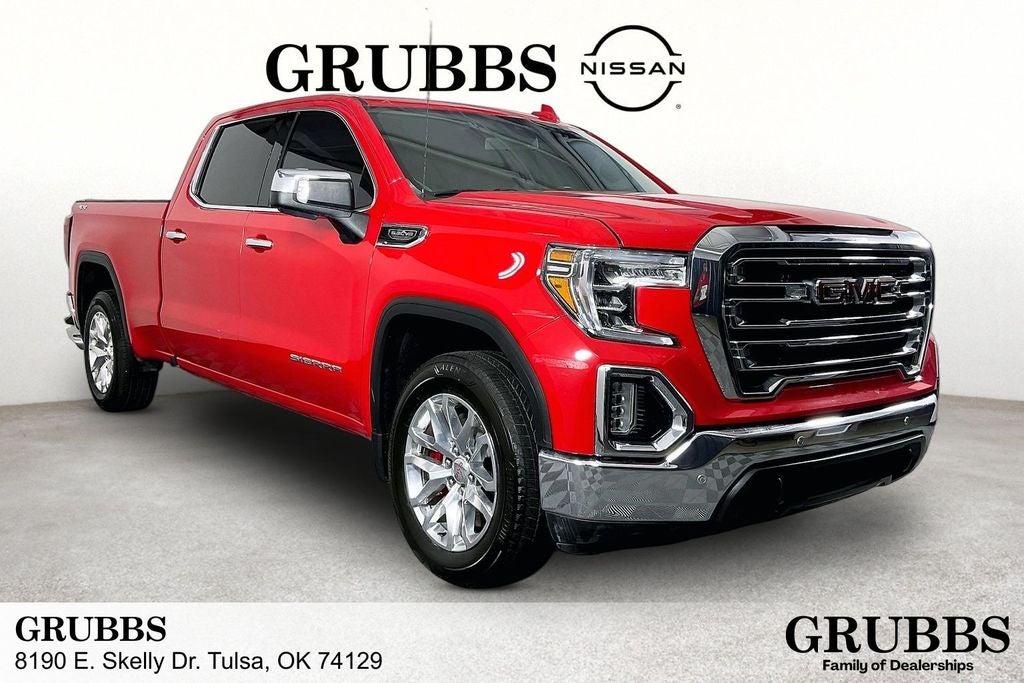 2019 GMC Sierra 1500 SLT in Cardinal Red — front three-quarter view