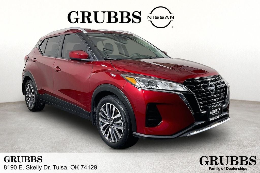 2022 Nissan Kicks SV in Scarlet Ember Tintcoat — front three-quarter view