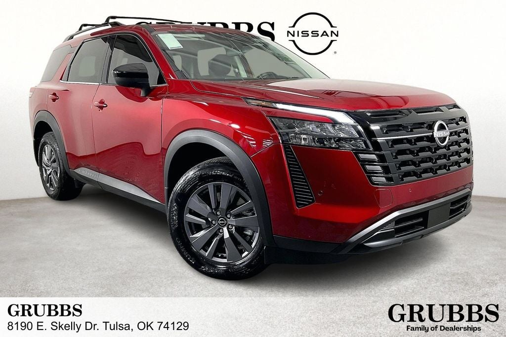 2026 Nissan Pathfinder SV in Scarlet Ember Tintcoat/Super Black — front three-quarter view