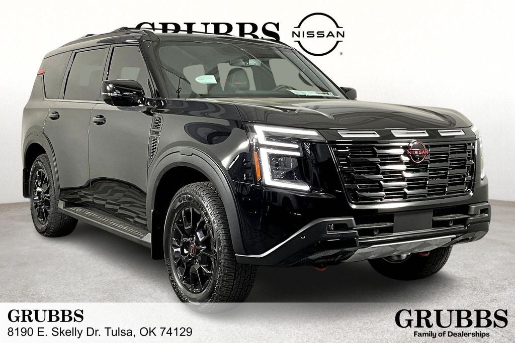 2026 Nissan Armada PRO-4X in Super Black — front three-quarter view