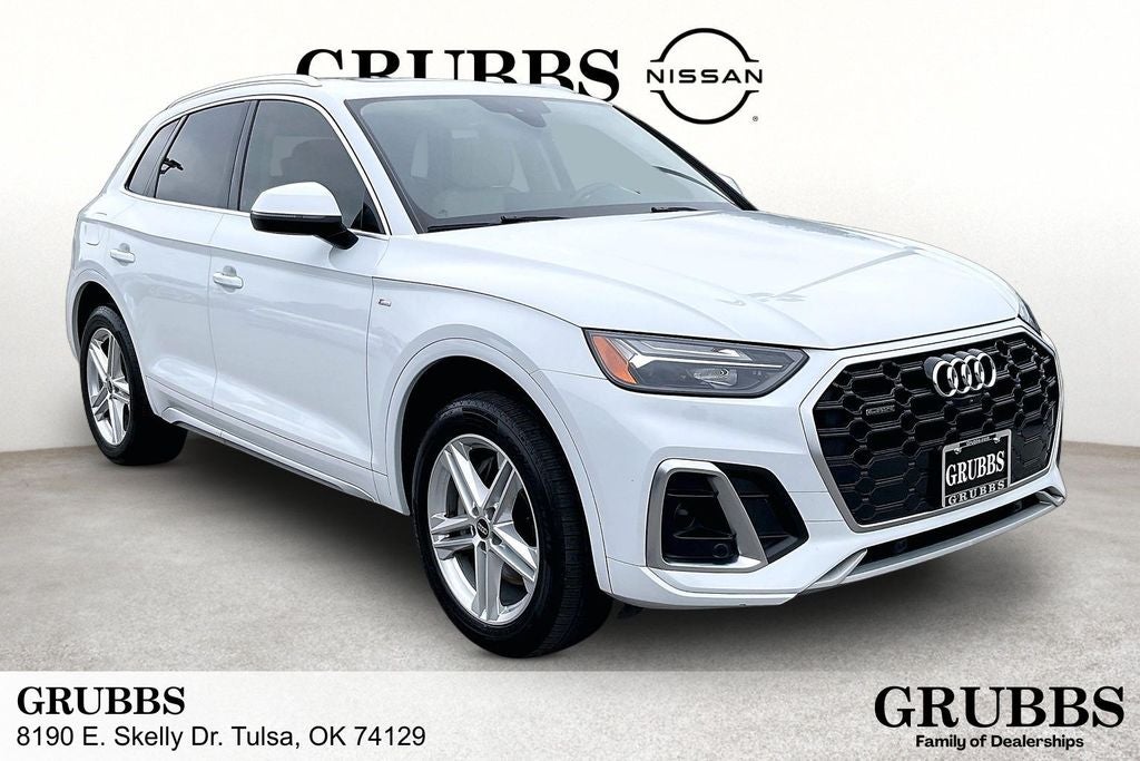 2023 Audi Q5 e 55 Premium S Line in Glacier White — front three-quarter view